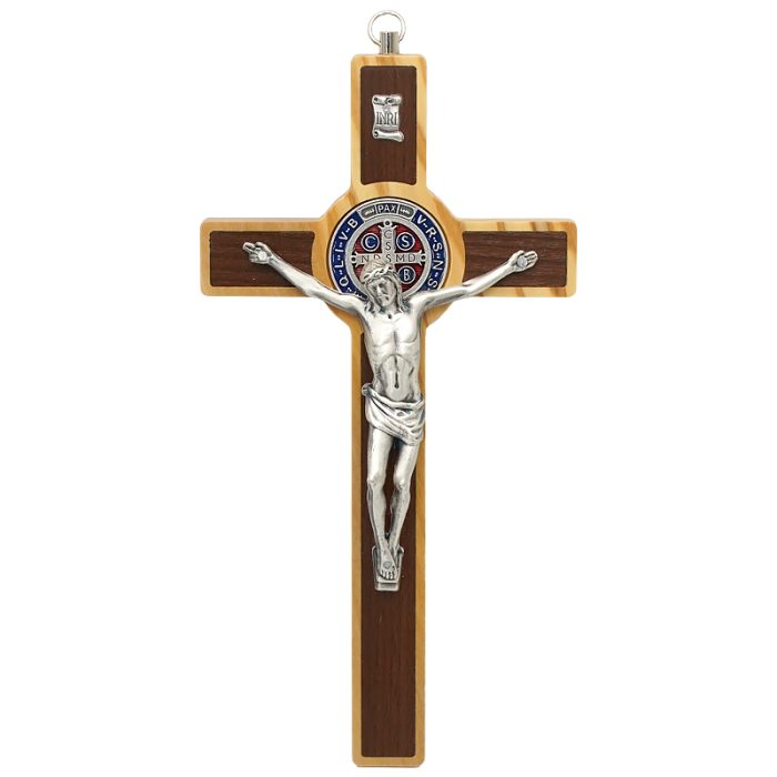 圣本笃十字架-橄榄木-镶嵌-带挂绳-19x10cm Catholic religious art