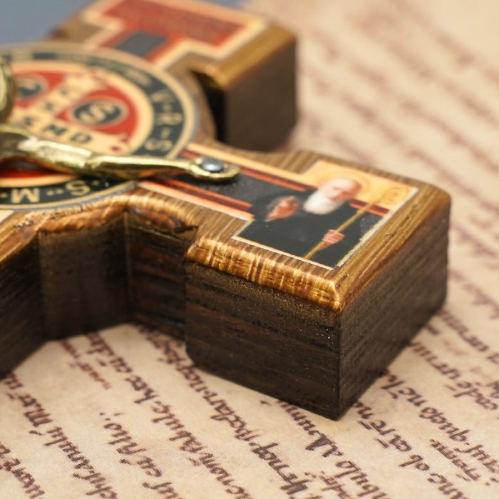 圣本笃十字架-桦木合金青铜色圣尸挂件-28.5x22cm Catholic religious art