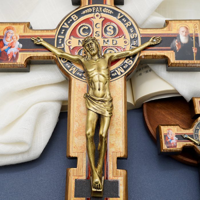圣本笃十字架-桦木合金青铜色圣尸挂件-28.5x22cm Catholic religious art