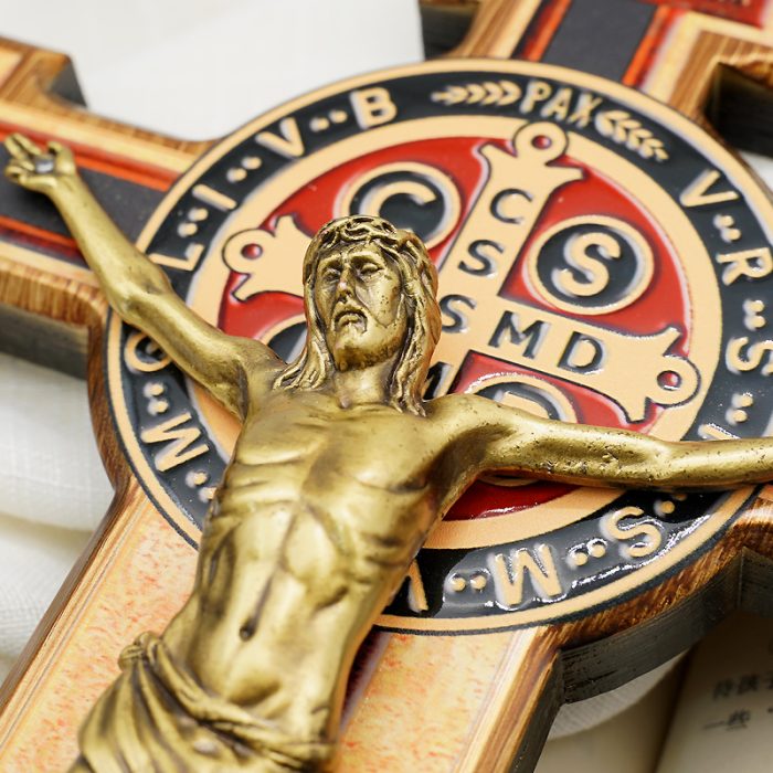 圣本笃十字架-桦木合金青铜色圣尸挂件-28.5x22cm Catholic religious art