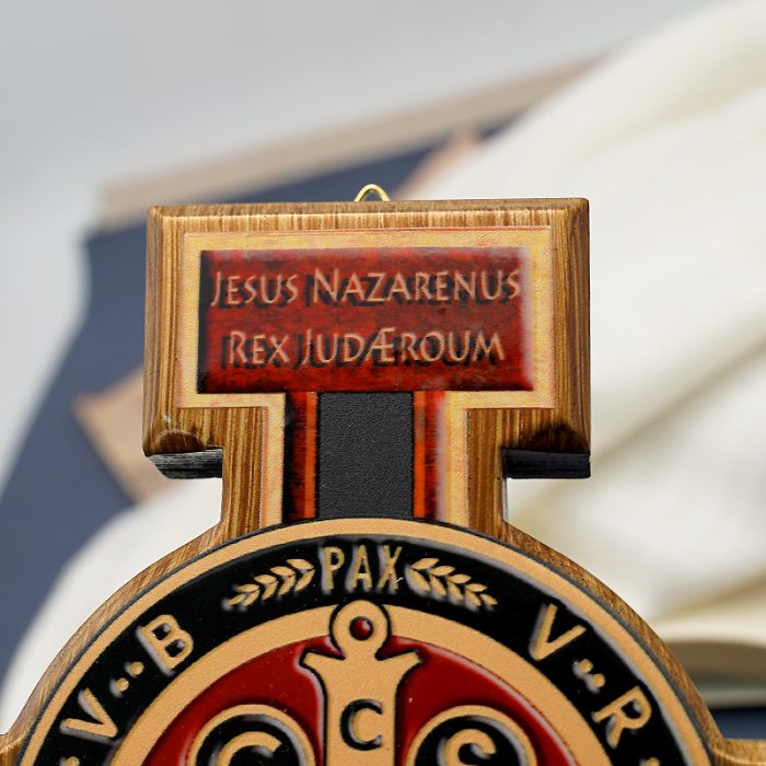 圣本笃十字架-桦木合金青铜色圣尸挂件-28.5x22cm Catholic religious art