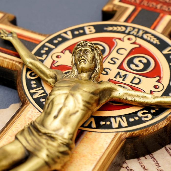 圣本笃十字架-桦木合金青铜色圣尸挂件-28.5x22cm Catholic religious art