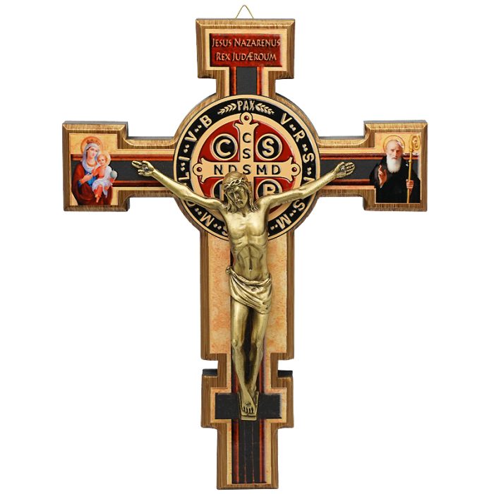 圣本笃十字架-桦木合金青铜色圣尸挂件-28.5x22cm Catholic religious art