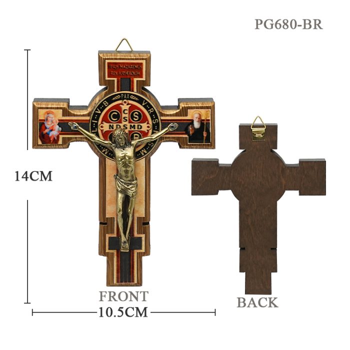 圣本笃十字架-桦木合金青铜色圣尸挂件-14x10.5cm Catholic religious art