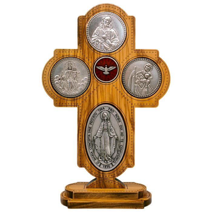 十字架-圣衣圣母-橄榄木-带底座-23x15.5cm Catholic religious art