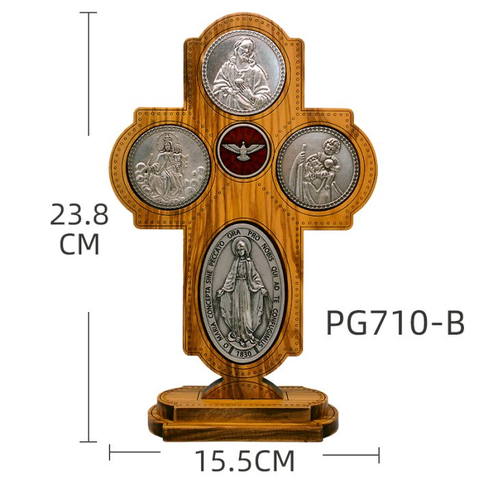 十字架-圣衣圣母-橄榄木-带底座-23x15.5cm Catholic religious art