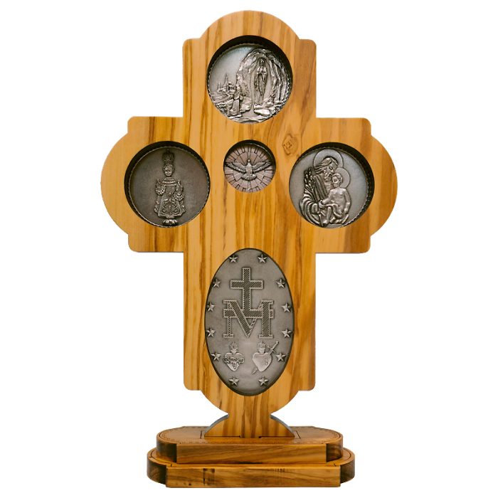 十字架-圣衣圣母-橄榄木-带底座-23x15.5cm Catholic religious art