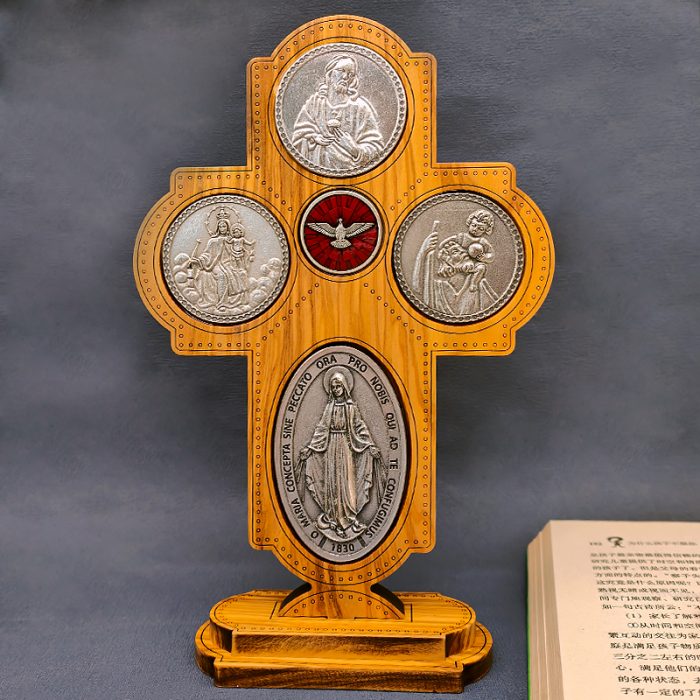 十字架-圣衣圣母-橄榄木-带底座-23x15.5cm Catholic religious art