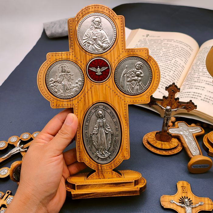 十字架-圣衣圣母-橄榄木-带底座-23x15.5cm Catholic religious art