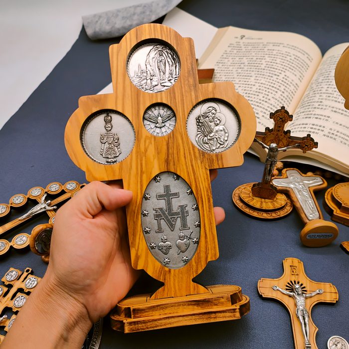 十字架-圣衣圣母-橄榄木-带底座-23x15.5cm Catholic religious art