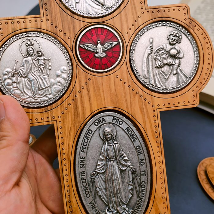 十字架-圣衣圣母-橄榄木-带底座-23x15.5cm Catholic religious art