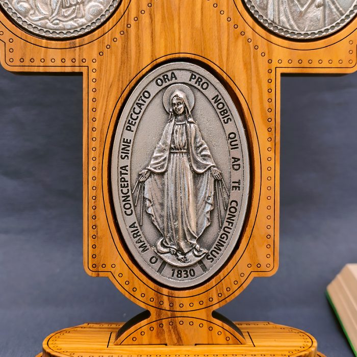 十字架-圣衣圣母-橄榄木-带底座-23x15.5cm Catholic religious art