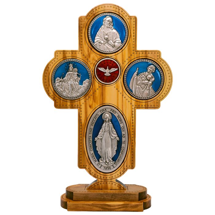 十字架-圣衣圣母-橄榄木珐琅-带底座-23x15.5cm Catholic religious art