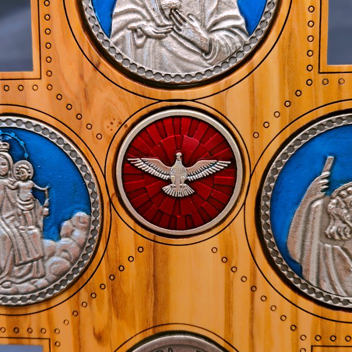 十字架-圣衣圣母-橄榄木珐琅-带底座-23x15.5cm Catholic religious art