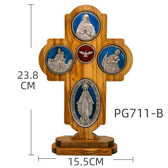 十字架-圣衣圣母-橄榄木珐琅-带底座-23x15.5cm Catholic religious art