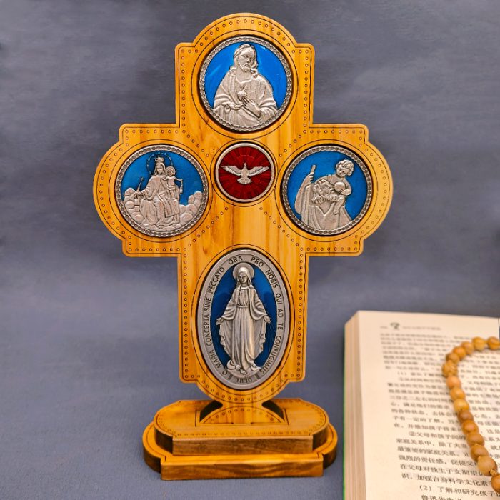 十字架-圣衣圣母-橄榄木珐琅-带底座-23x15.5cm Catholic religious art