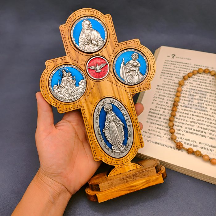 十字架-圣衣圣母-橄榄木珐琅-带底座-23x15.5cm Catholic religious art