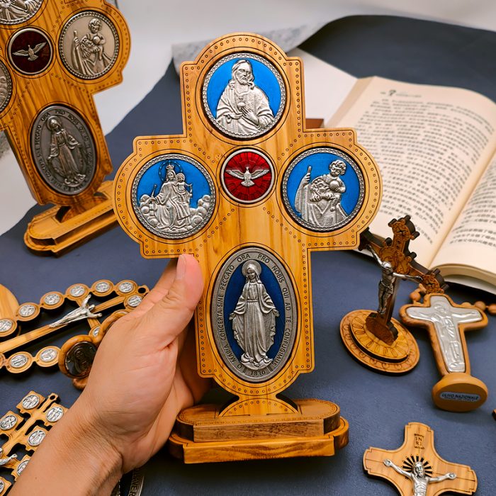 十字架-圣衣圣母-橄榄木珐琅-带底座-23x15.5cm Catholic religious art