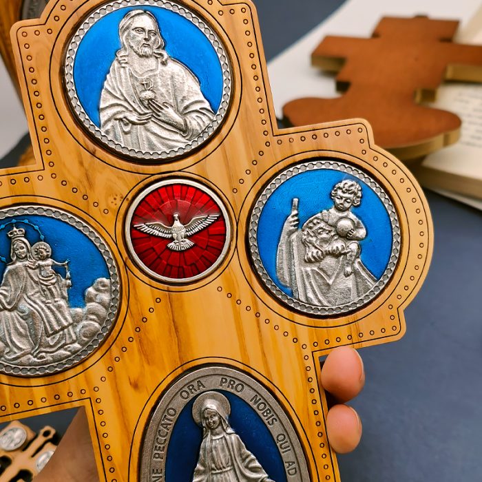 十字架-圣衣圣母-橄榄木珐琅-带底座-23x15.5cm Catholic religious art
