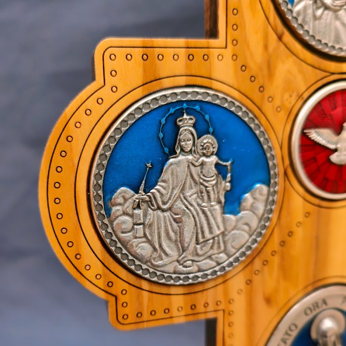十字架-圣衣圣母-橄榄木珐琅-带底座-23x15.5cm Catholic religious art