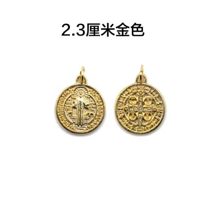 DIY小吊牌-圣本笃-锌合金-金色-2.3cm