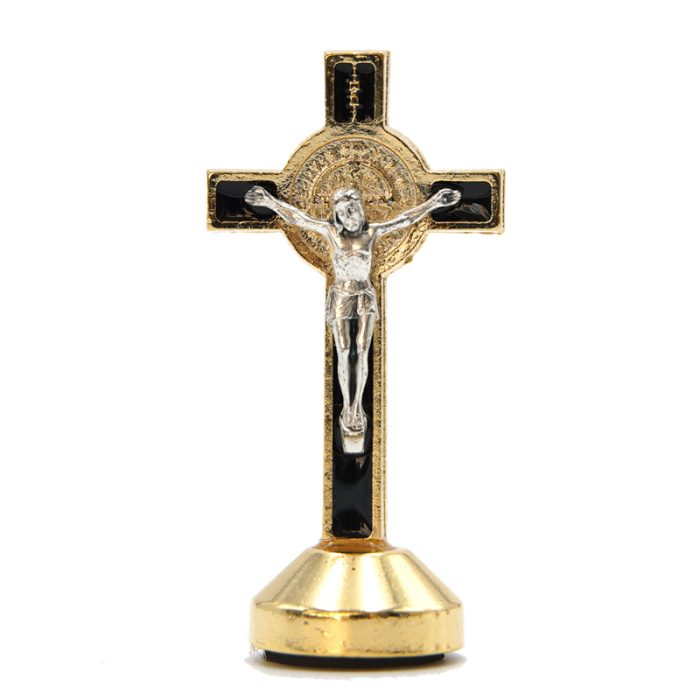 本笃十字架-金色黑珐琅带底座-6x2.9cm Catholic religious art