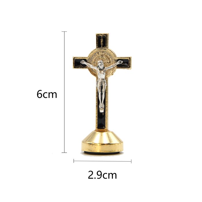 本笃十字架-金色黑珐琅带底座-6x2.9cm Catholic religious art
