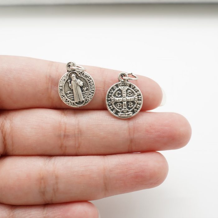 DIY小吊牌-圣本笃圆形-锌合金-1.4cm Catholic religious art