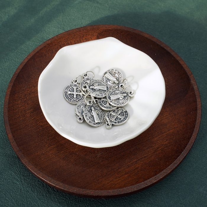 DIY小吊牌-圣本笃圆形-锌合金-1.4cm Catholic religious art