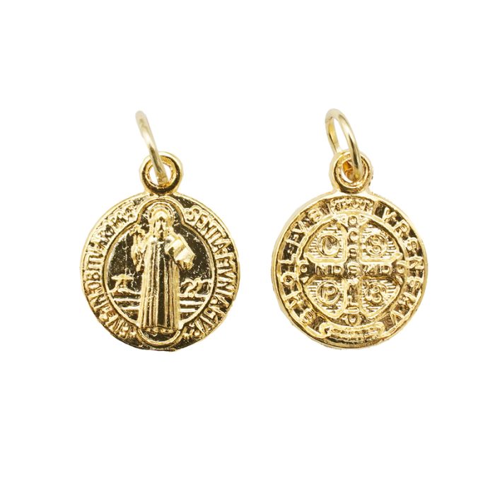 DIY小吊牌-圣本笃-锌合金-金色-1.4cm Catholic religious art