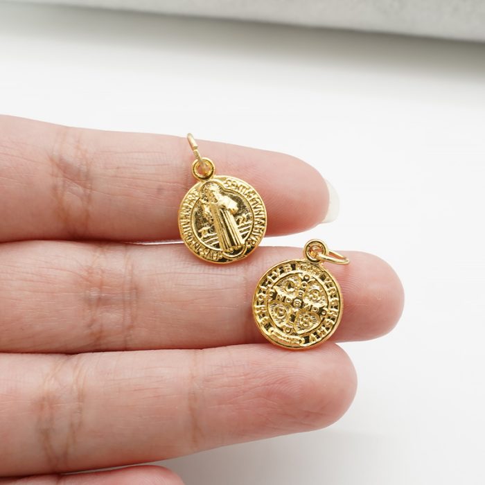 DIY小吊牌-圣本笃-锌合金-金色-1.4cm Catholic religious art