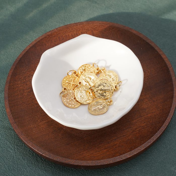 DIY小吊牌-圣本笃-锌合金-金色-1.4cm Catholic religious art