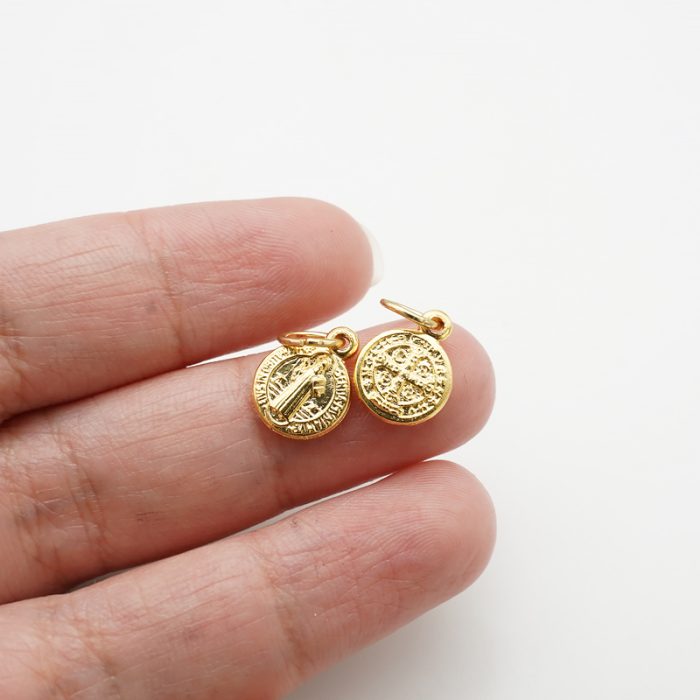DIY小吊牌-圣本笃-锌合金-金色-0.9cm Catholic religious art