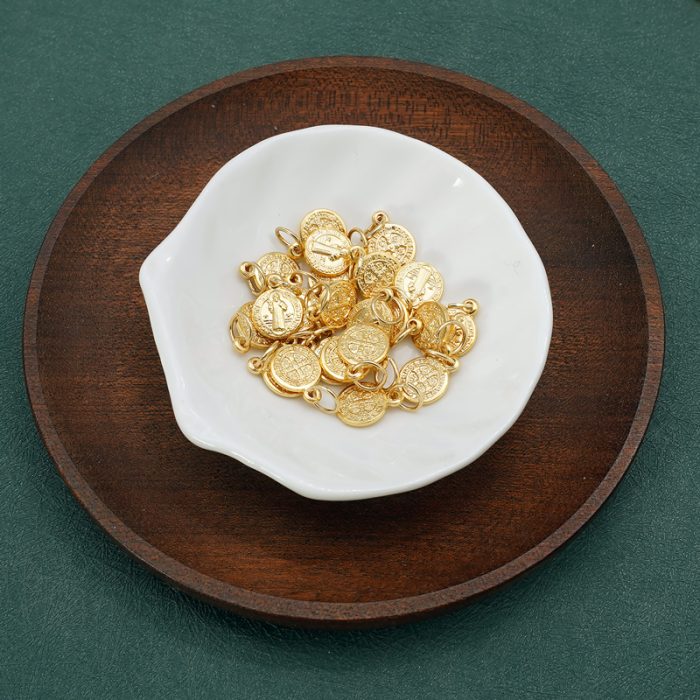 DIY小吊牌-圣本笃-锌合金-金色-0.9cm Catholic religious art