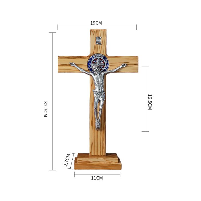 十字架-圣本笃-橄榄木带底座圣尸-33x19cm Catholic religious art