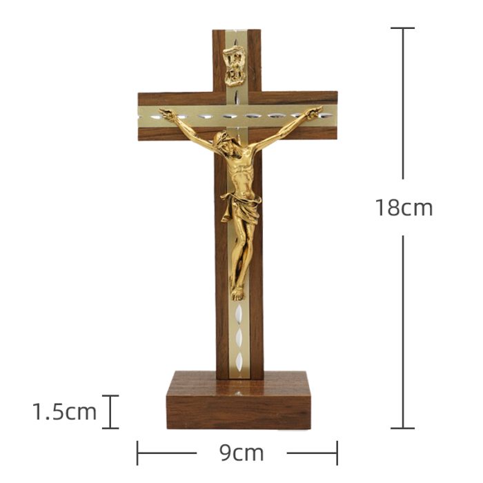 十字架-基督-胡桃木金色圣尸摆台-18x9cm Catholic religious art