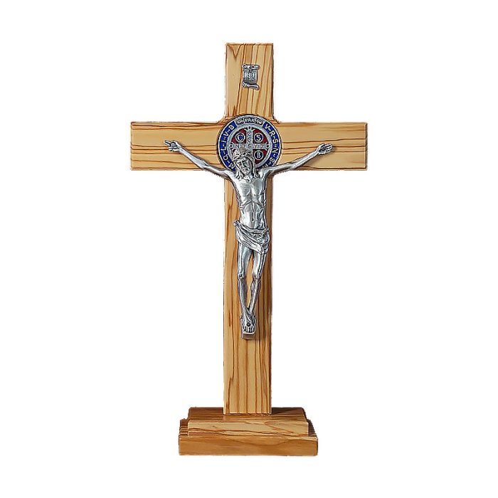 十字架-圣本笃-橄榄木带底座圣尸-33x19cm Catholic religious art
