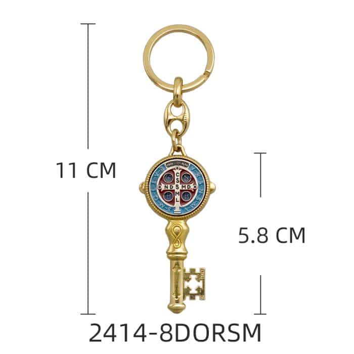 钥匙扣-金属钥匙链-圣本笃-金色珐琅-3x高10.5cm-内径21mm Catholic religious art