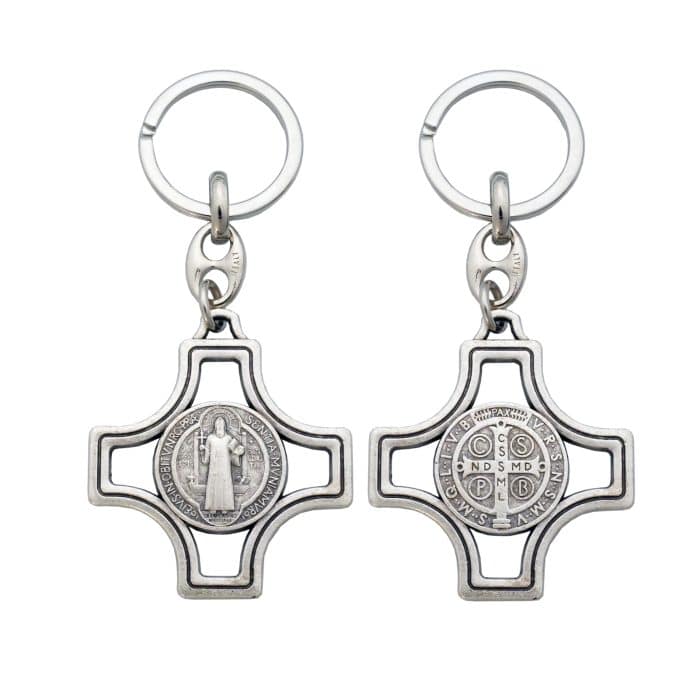 钥匙扣-圣本笃十字架-银色-4.2x4.2x高9cm Catholic religious art