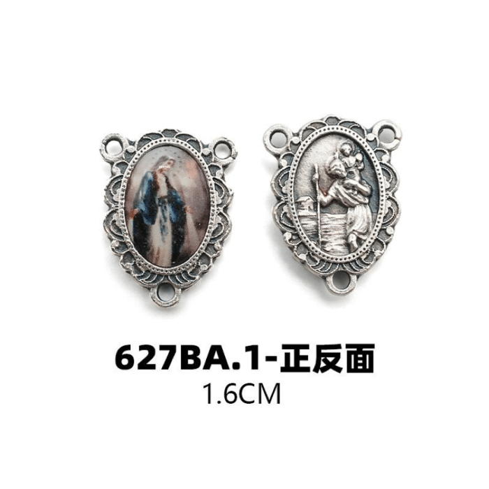 DIY三通-圣母显灵+圣基多福-锌合金-树脂-1.6cm Catholic religious art