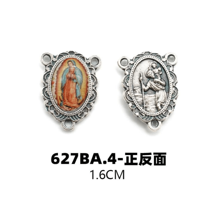 DIY三通-瓜达卢佩+圣基多福-锌合金-树脂-1.6cm Catholic religious art