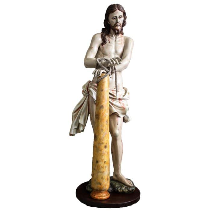 葡萄牙木雕-我们的主，被系在柱上的 Catholic religious art