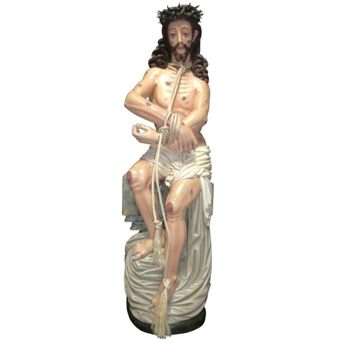 葡萄牙木雕-我们的主，被系在柱上的 Catholic religious art