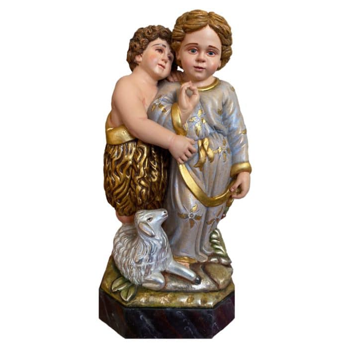 葡萄牙木雕-圣婴若望抱圣婴耶稣像 Catholic religious art