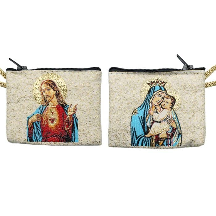 意大利念珠包-圣衣圣母+耶稣圣心 - 6.6x7.2 cm Catholic religious art