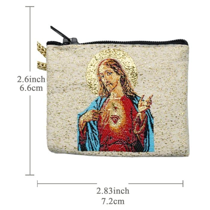 意大利念珠包-圣衣圣母+耶稣圣心 - 6.6x7.2 cm Catholic religious art