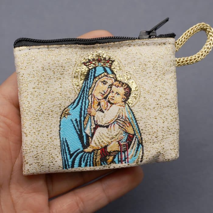 意大利念珠包-圣衣圣母+耶稣圣心 - 6.6x7.2 cm Catholic religious art