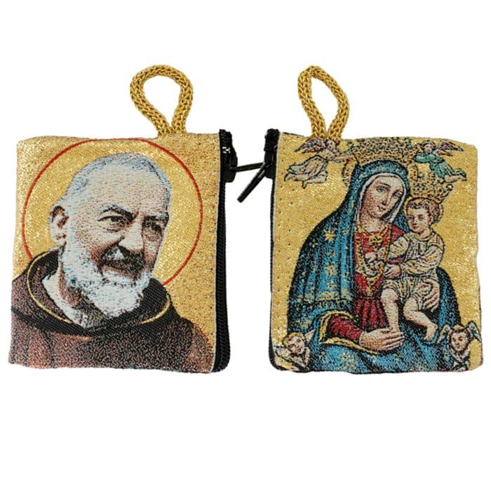 意大利念珠包-庇护神父+永援圣母 - 6.6x7.2 cm Catholic religious art