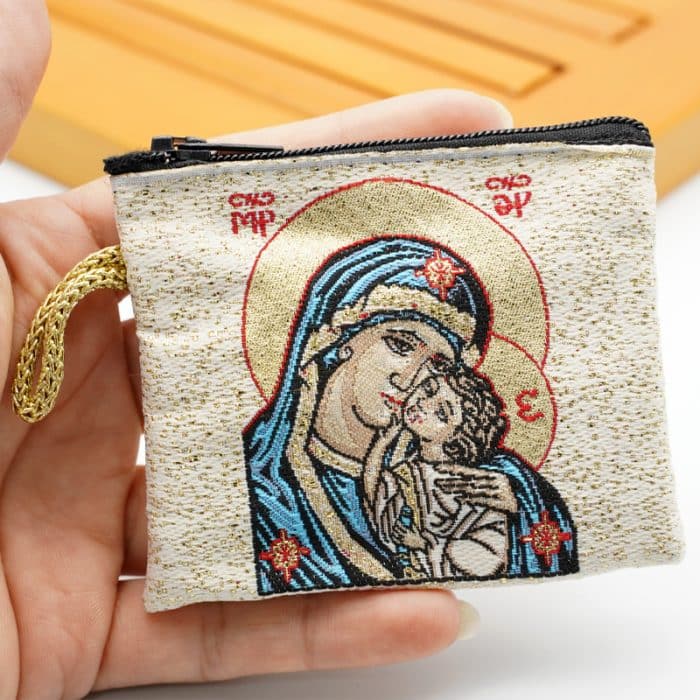 意大利念珠包-圣母抱耶稣 - 6.6x7.2 cm Catholic religious art