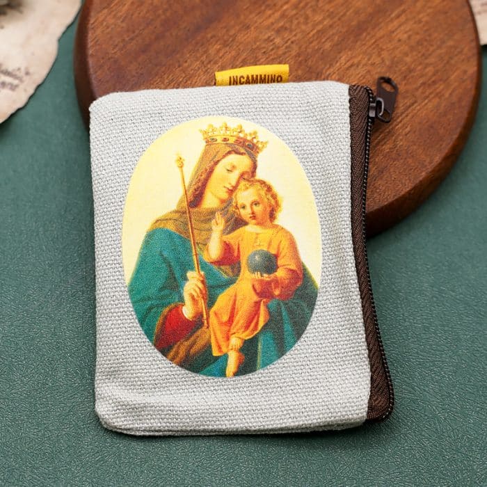 双面帆布念珠包-进教之佑-7x9cm Catholic religious art